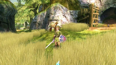 A screenshot of Link in a field from Twilight Princess