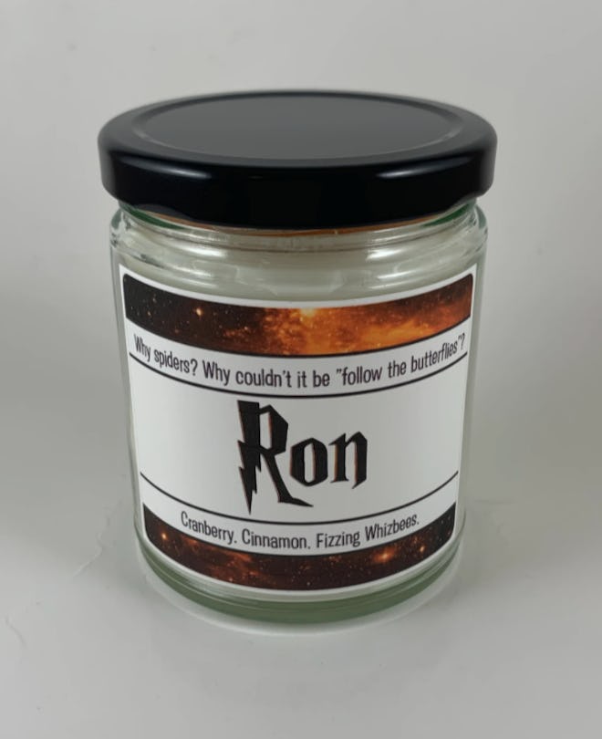 Ron Weasley candle that smells like cinnamon and cranberry. 