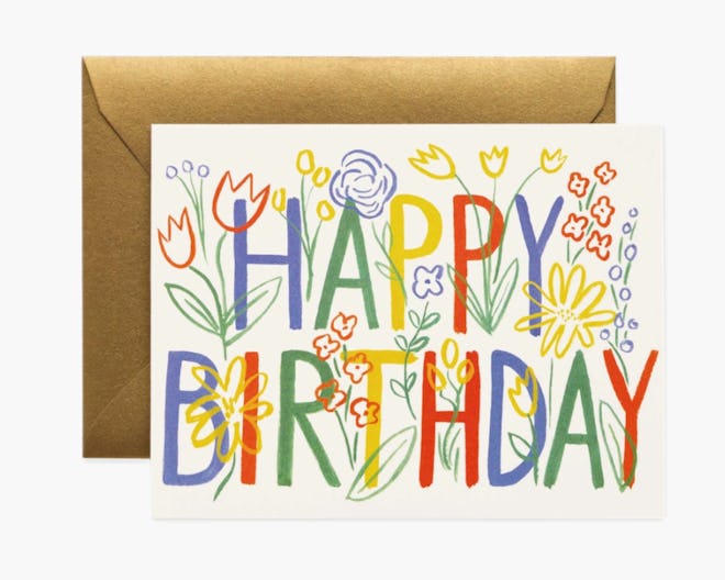 Rifle Paper Co. Sale, "Happy Birthday" greeting card with flowers 