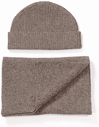 Fishers Finery 100% Cashmere Ribbed Knit Hat and Scarf Set