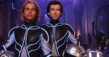 Jeff Fahey and Pierce Brosnan in The Lawnmower Man.