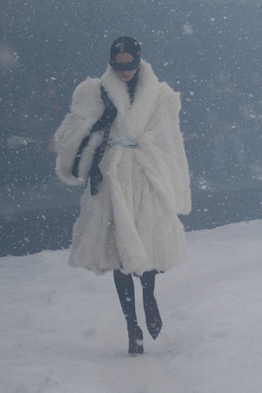 white fur coat Balenciaga