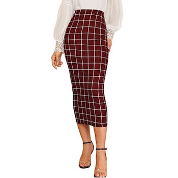 Verdusa Plaid Print Elastic Waist Bodycon Skirt