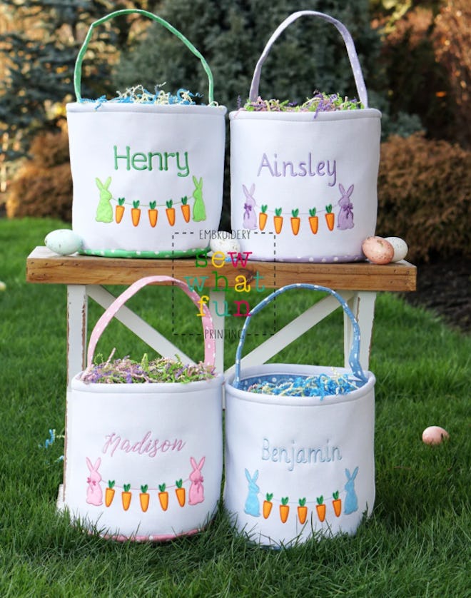 These embroidered Easter baskets have a fun bunny theme for toddlers.