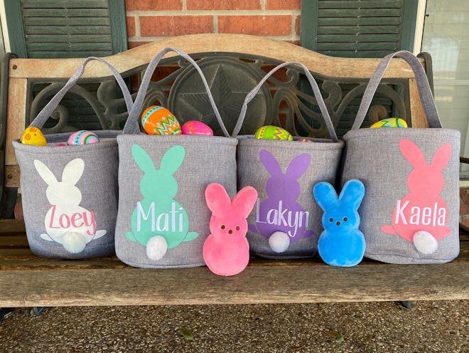 These Easter basket bags can be personalized with your toddler's name.