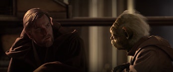 Obi-Wan and Yoda surveying the damage from Order 66 in Star Wars: Episode III — Revenge of the Sith