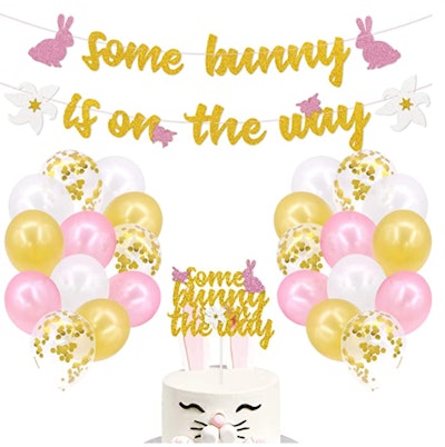 Some bunny on the way Easter baby shower decorations