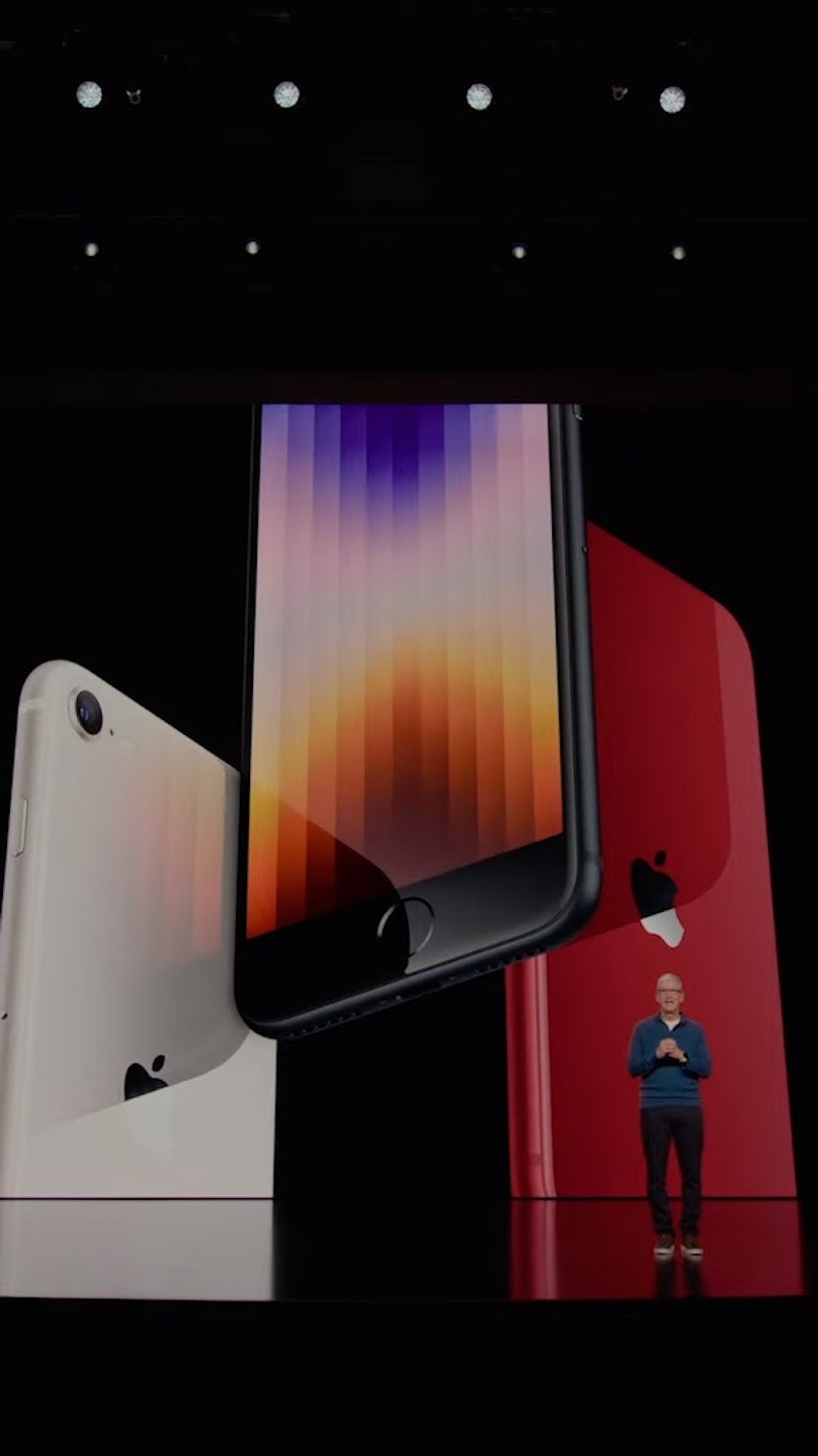 Tim Cook announcing the iPhone SE