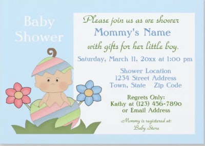 Baby coming out of egg for baby shower invite