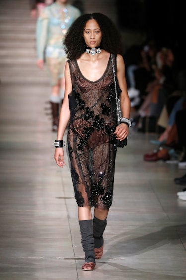 A model walks the runway during the Miu Miu Womenswear Fall/Winter 2022-2023 show as part of Paris F...