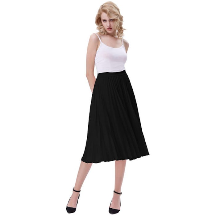 Kate Kasin High Waist Pleated A-Line Swing Skirt