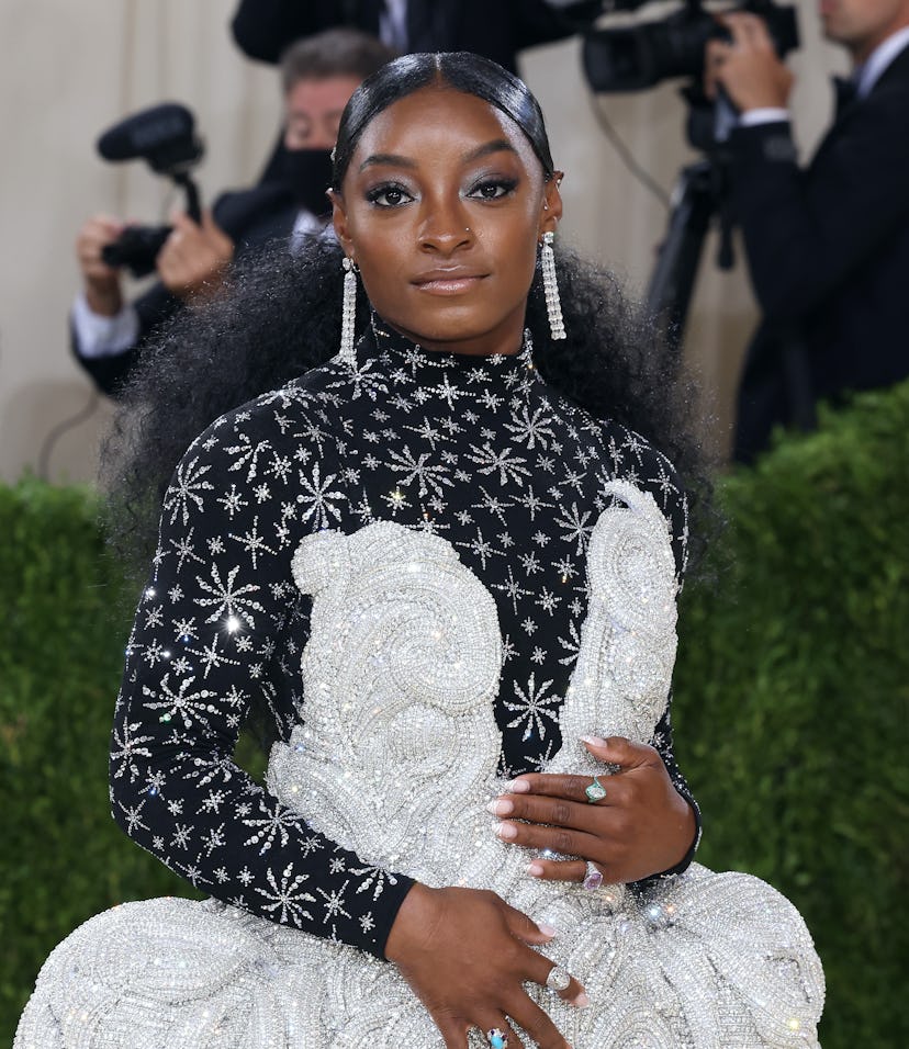 Simone Biles at the 2021 Met Gala, ahead of her wedding to Jonathan Owens, where she will wear TWO d...