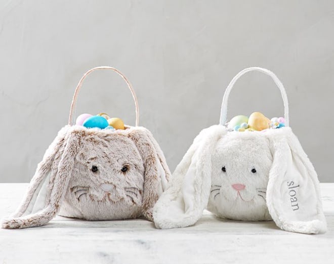 These fuzzy Easter baskets can be personalized with your toddler's name.