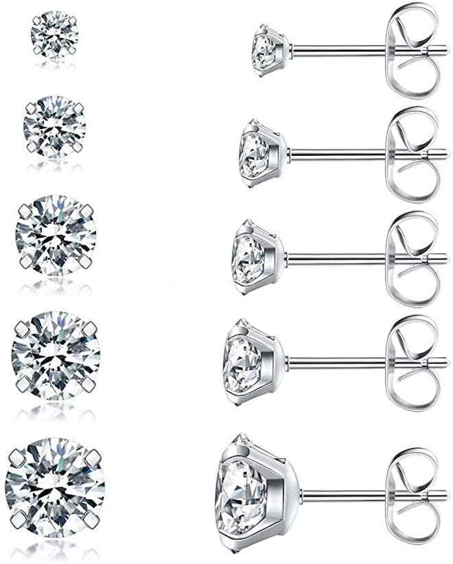 Wssxc Cubic Zirconia Stud Earrings (5 Pairs)