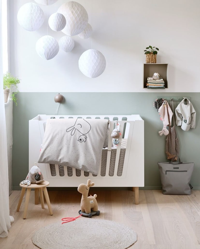 neutral nursery with two tone walls