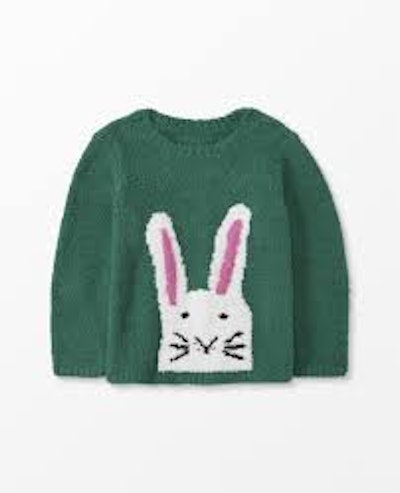 Dark green Easter outfits are rare, but this bunny sweater makes it work.