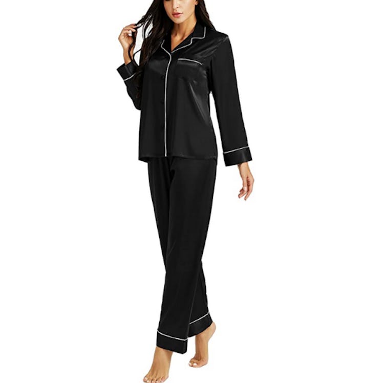 LONXU Satin Button Down Loungewear Set