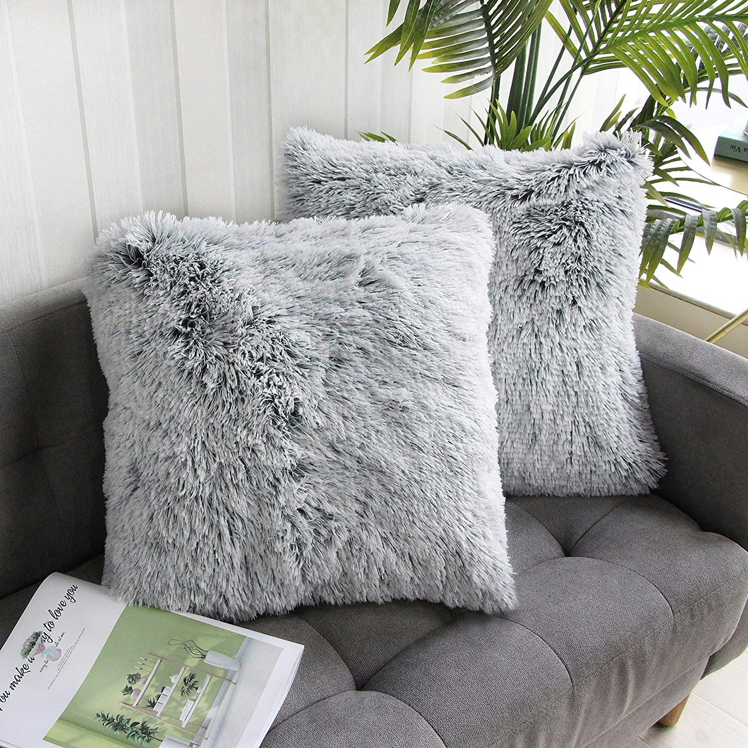 Uhomy Faux Fur Throw Pillow Cover (2-Pack)