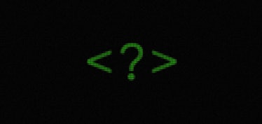 The Riddler's question mark flashing on the screen of a website from The Batman