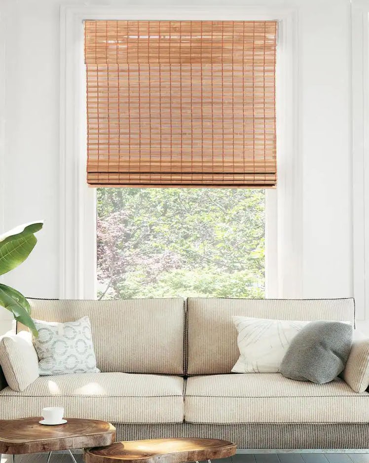 Premium True-to-Size Brown Squirrel Cordless Light Filtering Natural Woven Bamboo Roman Shade 23 in....
