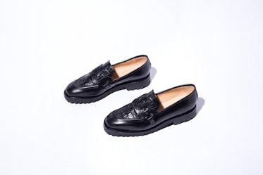 Zou Xou loafers worn with slit skirt