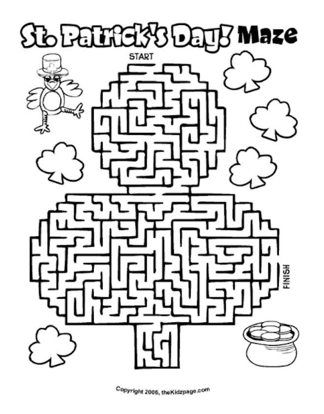 St. Patrick's Day maze  is a st patrick's day coloring page