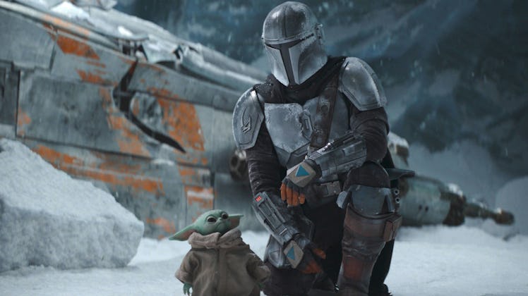 Din Djarin (Pedro Pascal) and Grogu in The Mandalorian Season 2.