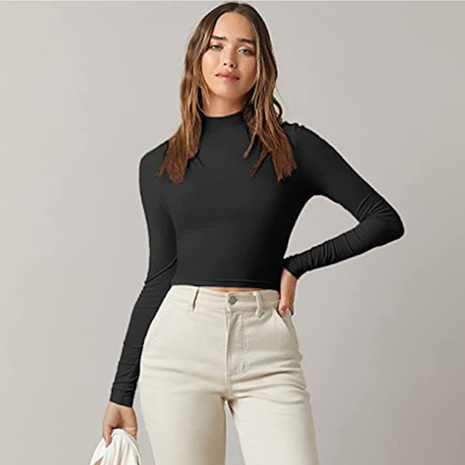 Verdusa Long Sleeve Mock Neck Crop Top