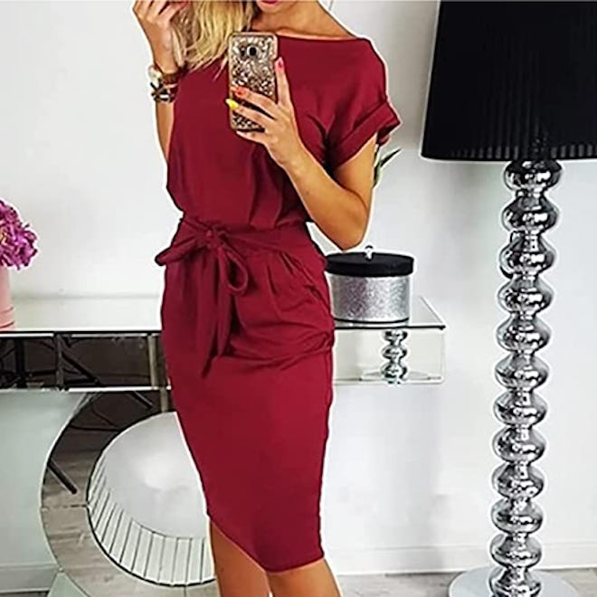 PrettyGarden Belted Short Sleeve Dress