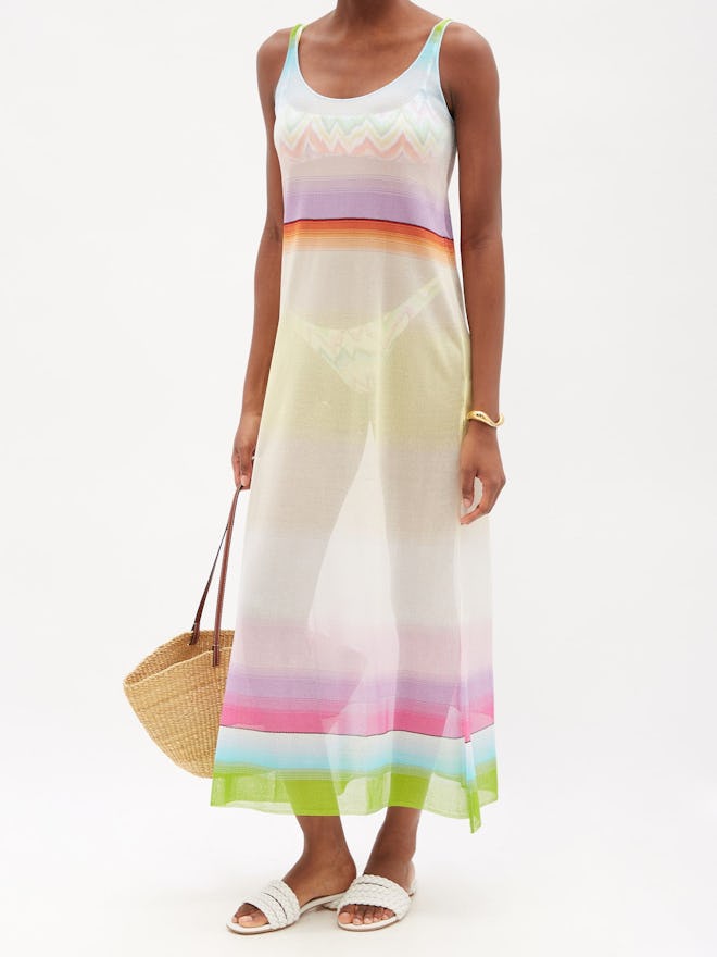 Missoni Scoop-Neck Ombré-Striped Mesh Maxi Dress