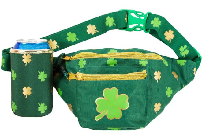 This green and gold clover fanny pack is perfect for holding your green beer.