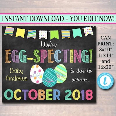 Colorful We're Eggspecting Poster with Easter Egg Art For Baby Shower