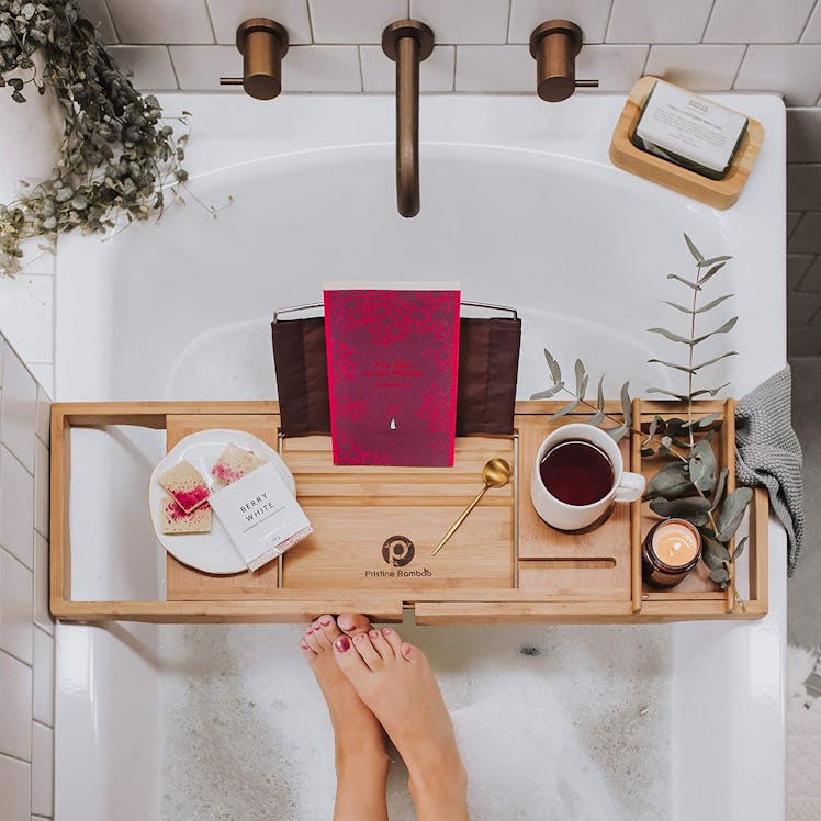 Pristine Bamboo Expandable Bath Tub Caddy Tray