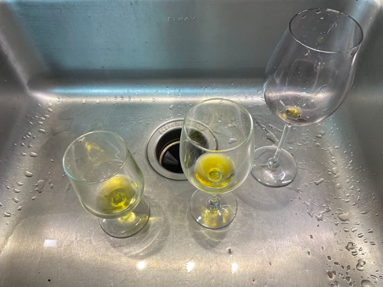 Wine glasses in the sink