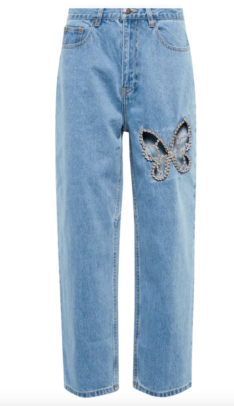 Area's Embellished Cutout High-Rise Straight Jeans. 