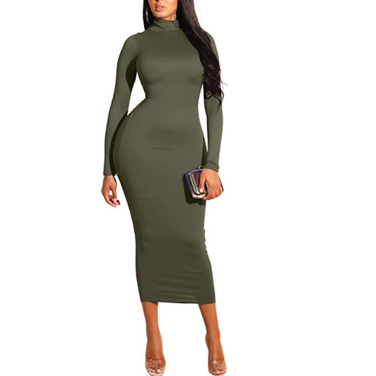 GOBLES Turtleneck Long Sleeve Bodycon Dress