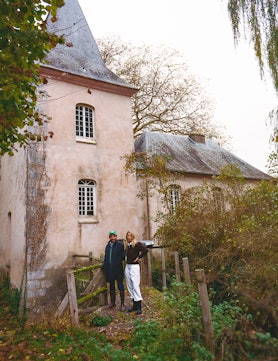 Benjamin Eymère and Victoire de Pourtalès, outside the 16th-century water mill of the Château du Mar...