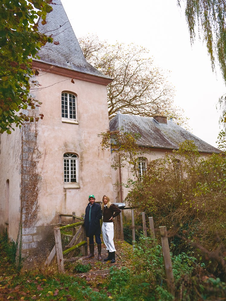 Benjamin Eymère and Victoire de Pourtalès, outside the 16th-century water mill of the Château du Mar...
