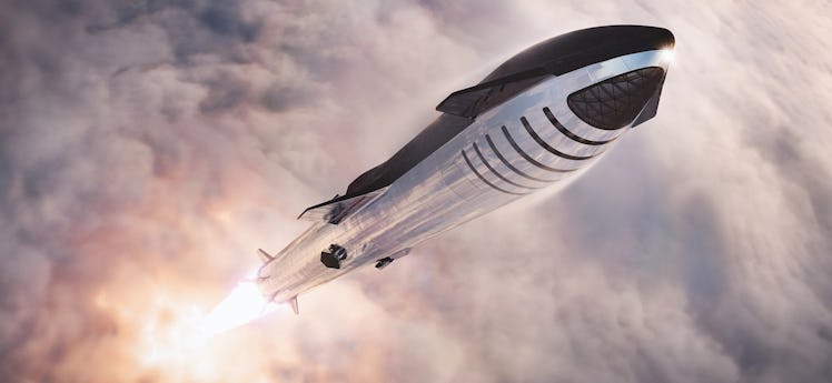 The SpaceX Starship lifting off.