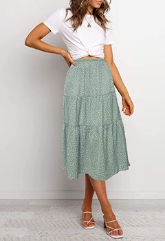 MEROKEETY Pleated Midi Skirt