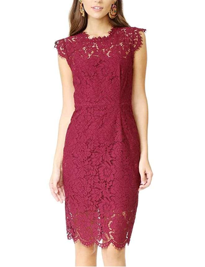 MEROKEETY Sleeveless Lace Knee-Length Dress