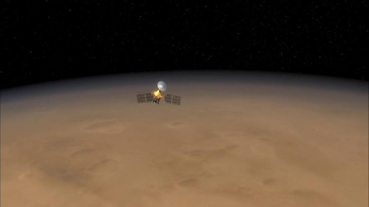 The Mars Reconnaissance Orbiter flying over Mars