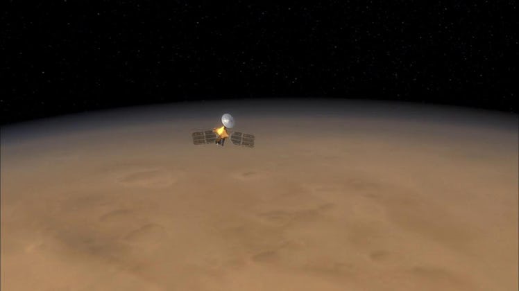 The Mars Reconnaissance Orbiter flying over Mars
