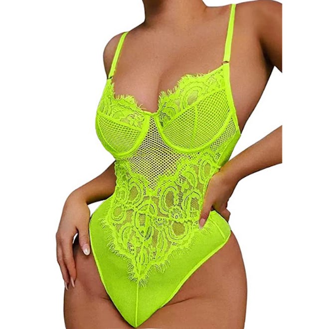 Kaei&Shi V-Neck Floral Lace BodySuit