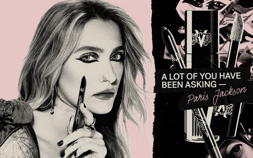 Paris Jackson holding the KVD pencil liner close to her face with the text "a lot of you have been a...