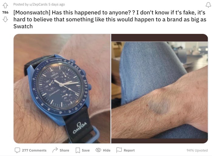 Reddit post on Omega x Swatch MoonSwatch dissatisfaction 