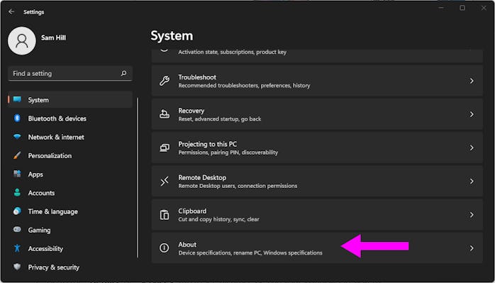 Click on the “About” box within the System app to show your operating system info, available RAM, an...