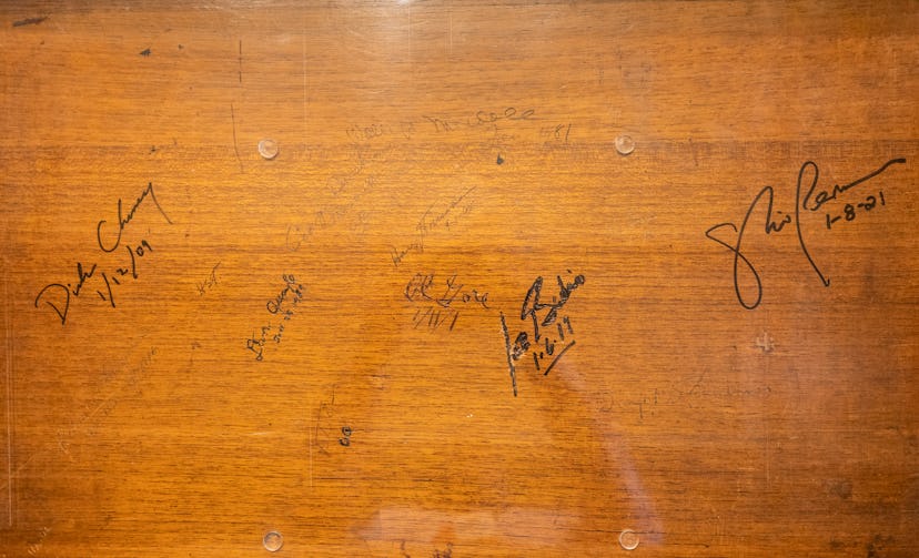 Photo of vice presidents signatures in the ceremonial office desk.