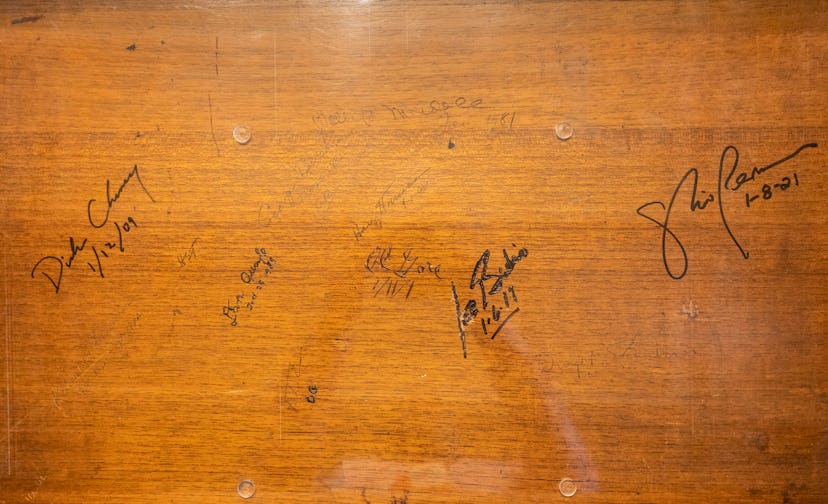 Photo of vice presidents signatures in the ceremonial office desk.