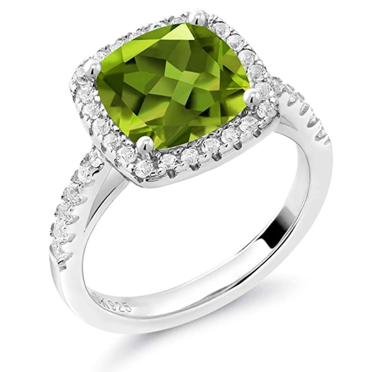 Cushion-Cut Peridot Sterling Silver Ring